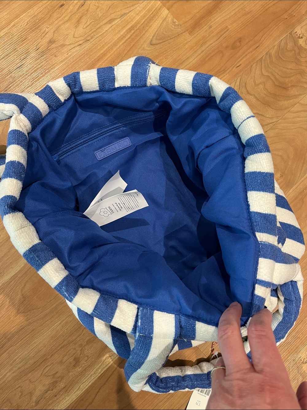 NEW!!! FARM Rio Blue & White Striped Parrot Tote Anthropologie - Picture 9 of 13